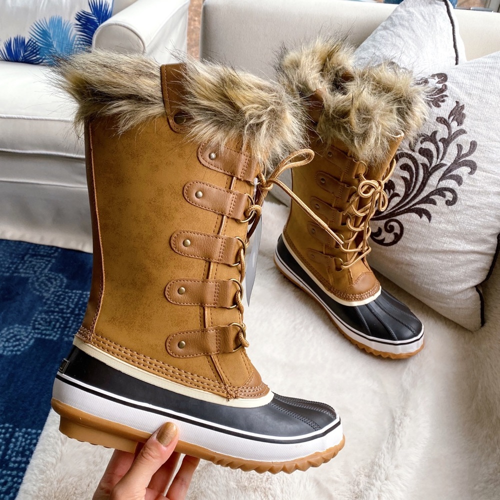 👢 JBU BY JAMBU TAN BLACK FAUX FUR LEATHER WATERPROOF TALL BOOTS!